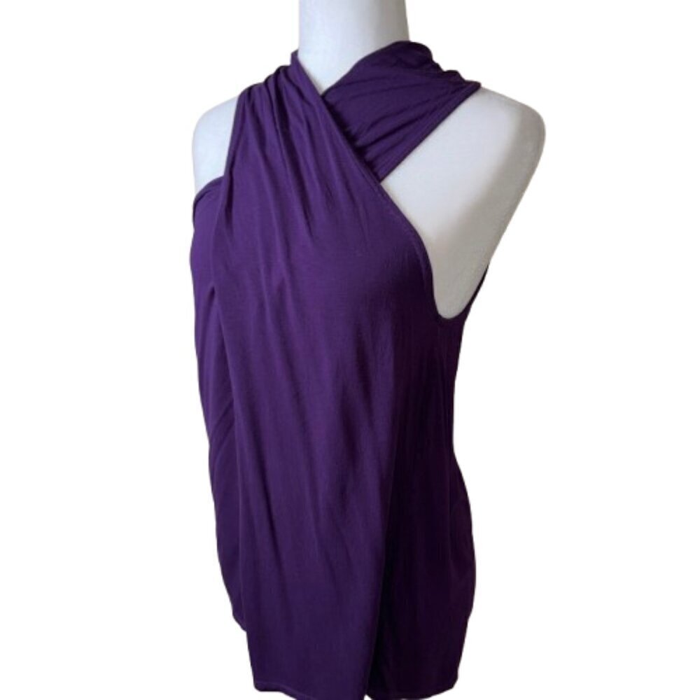 MICHAEL STARS Deep Purple Cross Wrap Neck Sleeveless Knit Top One Size